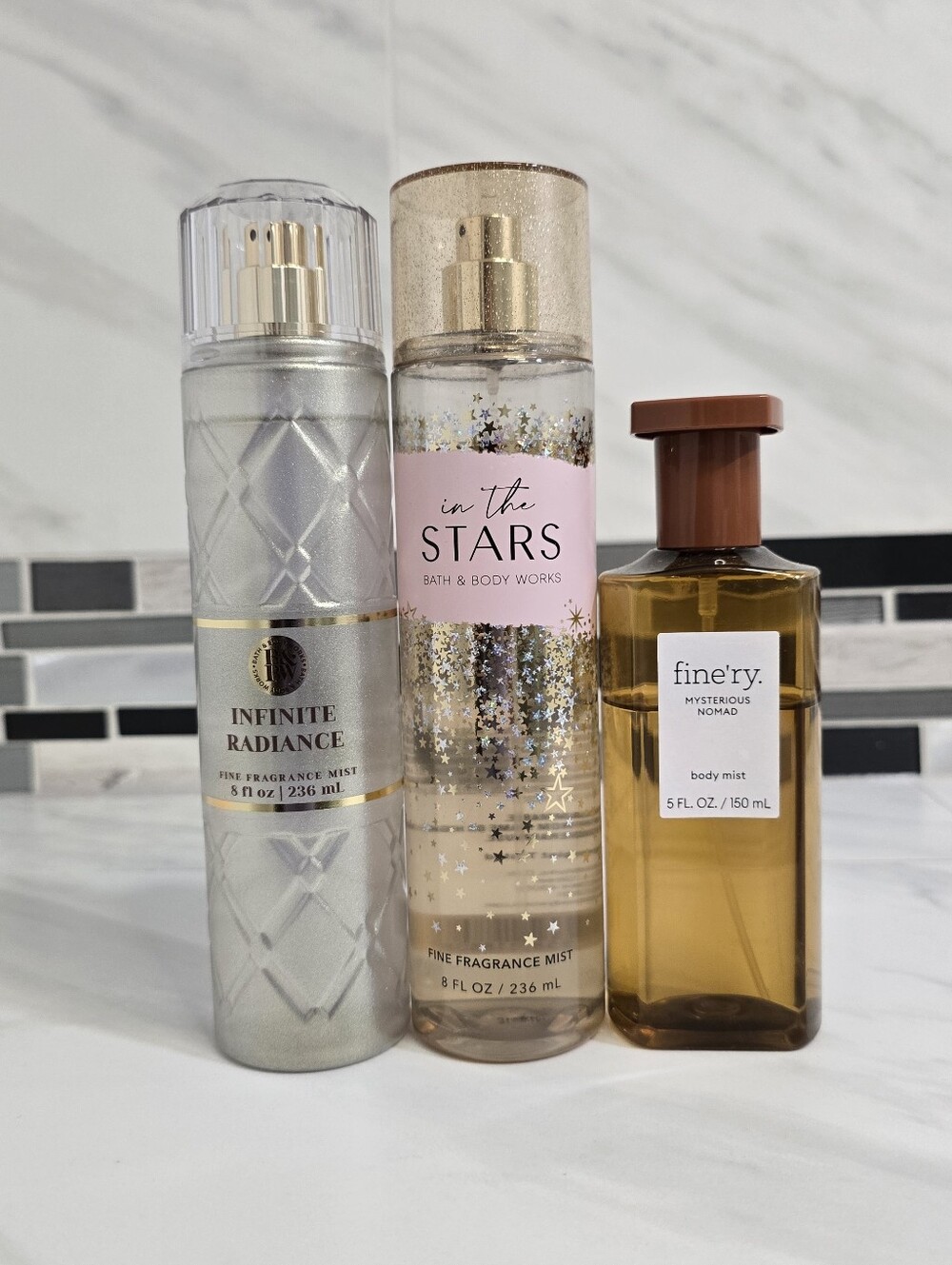 bath & body works infinate radiance, in the stars, mysterious nomad